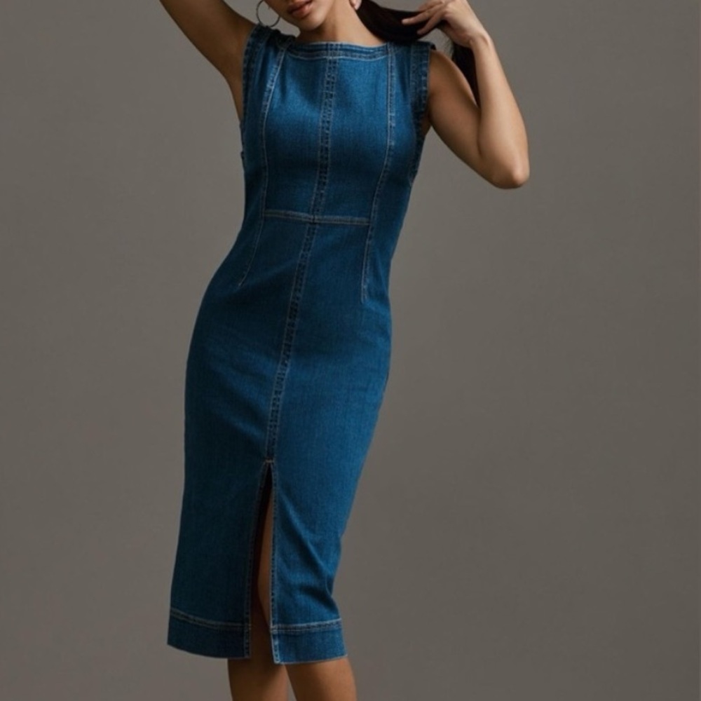 Pilcro Anthropologie Midi Sleeveless Denim Dress